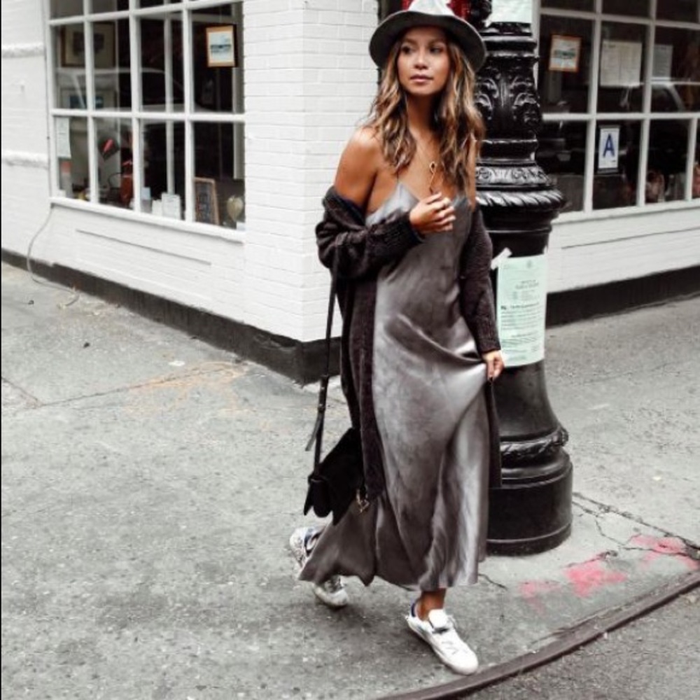 Slip dress with lace trim
